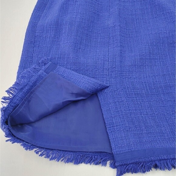 J Crew Black Label Pencil Skirt Womens 0 Blue Tweed Textured Fringe-Hem Career - Picture 5 of 13